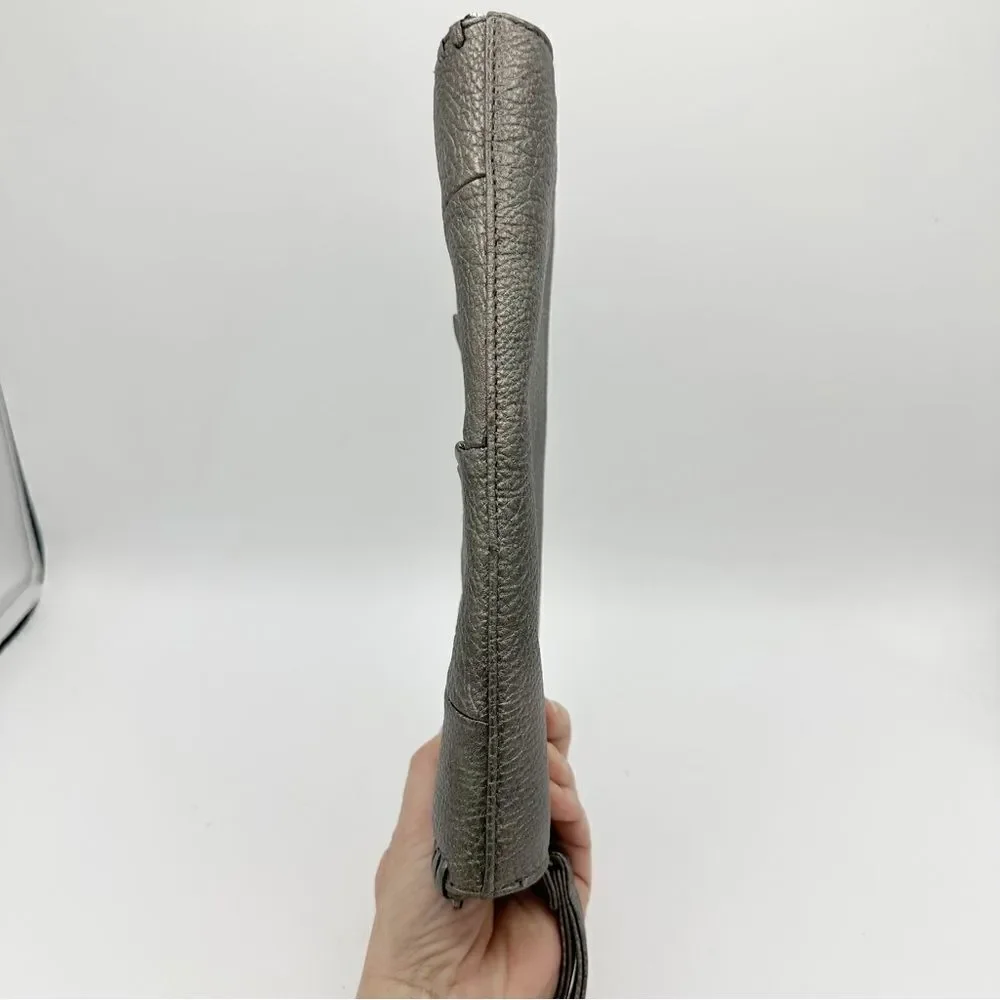 Big-buddha Pewter/Metallic Clutch With‎ Chain Accent Wristlet Vegan Leather